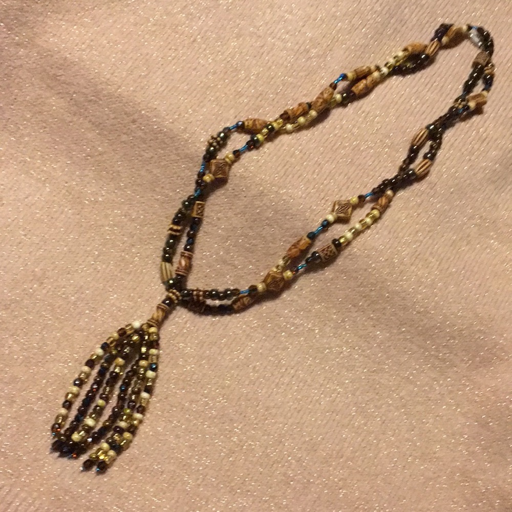 Glass Beads Lariat Necklace - One of a Kind